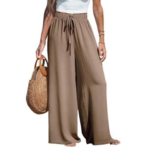 CUPSHE Palazzo Pants for Women Smocked Waist Boho Western Flowy Wide Leg Pant(Coffee)