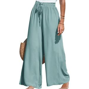 CUPSHE Palazzo Pants for Women Smocked Waist Boho Western Flowy Wide Leg Pant(Green)