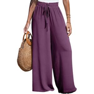 CUPSHE Palazzo Pants for Women Smocked Waist Boho Western Flowy Wide Leg Pant(Purple)