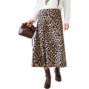CUPSHE Skirts Women Leopard Print Elasticized Waist Midi Skirt Casual Vacation(Dark Brown)