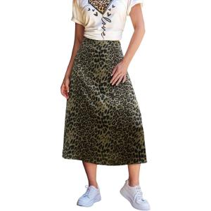 CUPSHE Skirts Women Leopard Print Elasticized Waist Midi Skirt Casual Vacation(Green)