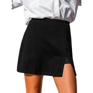 CUPSHE Skirts Women Mini Skirt Side Slit High Waist Solid Casual Vacation(Black)