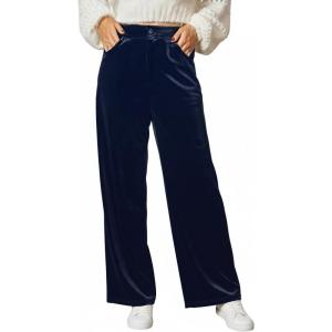 CUPSHE Velvet Pants for Women Wide Leg Dressy Velour Palazzo Work Pants with Pockets(Blue)