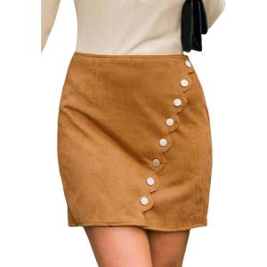 CUPSHE Women Fringe Skirts Western Cowgirl Terra Cotta High Waist Mini Skirt Suede Tassel Short Counrty Concert(Brown Button)