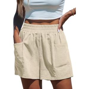 CUPSHE Women High Waisted Straight Leg Summer Elastic Casual Lightweight Walking Shorts with Pocket(Apricot)