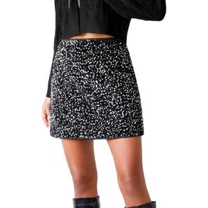 CUPSHE Women Mini Plaid Skirts Tweed High Waist Bodycon Pencil Hem Fall Winter Dressy Outfits Shorts(Black Sequins)