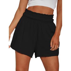 CUPSHE Women Pants Smocked Paperbag Waist Shorts Loose Fit Pant Wide Leg Casual Beach(Black)