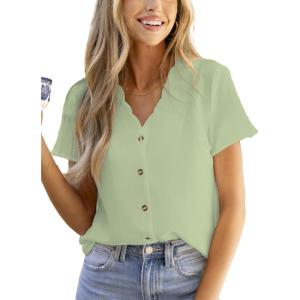 CUPSHE Women Summer Tops Short Sleeve Dressy Casual Business Work Blouses Office Shirts(Green)