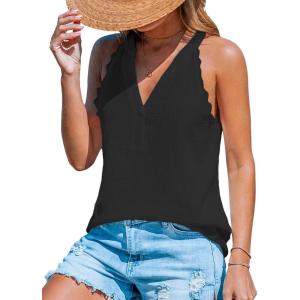 CUPSHE Women Tops Sleeveless V Neck Shirt Lace Tee Solid Casual Summer(Black)