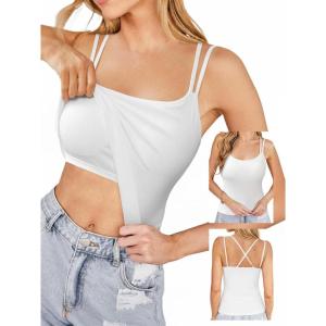 CUPSHE Womens Built in Bra Tank Tops Ribbed Sleeveless 2025 Summer Basic Tops(B-white)