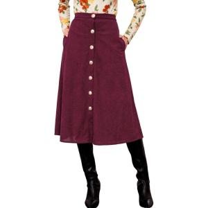 CUPSHE Women’s Button Front Midi Skirts A-line High Waist Long Skirt Western Casual Vacation(Red)