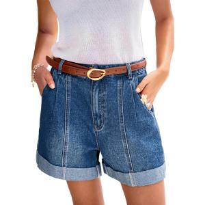 CUPSHE Women’s Denim Shorts High Waisted Rolled Hem Pockets Casual Summer Cuffed Jean Short(Blue)