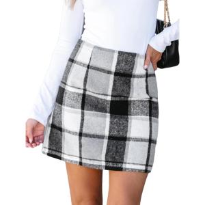 CUPSHE Women’s High Waist Plaid Skirt Causal Bodycon Pencil Wool Mini Skirts Winter Fall A Line Elegent Outfits(Black)