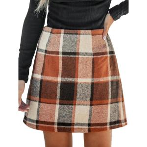 CUPSHE Women’s High Waist Plaid Skirt Causal Bodycon Pencil Wool Mini Skirts Winter Fall A Line Elegent Outfits(Brick Red)