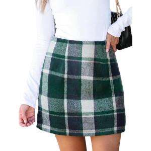 CUPSHE Women’s High Waist Plaid Skirt Causal Bodycon Pencil Wool Mini Skirts Winter Fall A Line Elegent Outfits(Green)