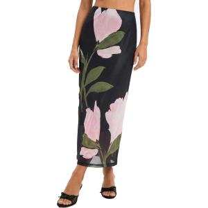 CUPSHE Women’s Maxi Skirts Beach Long Skirt Holiday High Waist Floral Print Party Wedding Guest Skirt(Black)