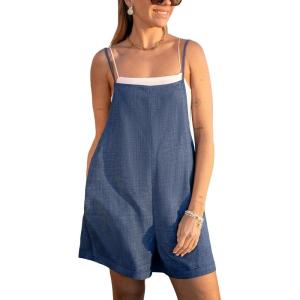 CUPSHE Women’s Romper Square Neck Sleeveless Denim Romper Relaxed fit Straight leg Outfit Coverup Casual Dressy