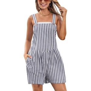 CUPSHE Women’s Romper Square Neck Waist Stripe Jumpsuit Wide leg Outfit Coverup Casual Dressy(Navy)