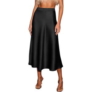 CUPSHE Women’s Satin Skirt Flowy A Line Cocktail Party Wedding High Waist Long Midi Skirts Vacation Outfits(Black)