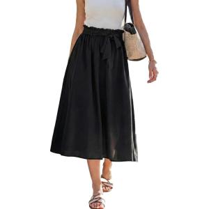 CUPSHE Women’s Self Tie Knot Midi Skirts Flowy A Line Long Skirts Holiday(Black)