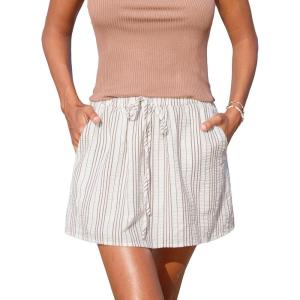 CUPSHE Women’s Stripe Shorts Elastic Waist Drawstring Textured Fit Summer Casual Short(Black Stripe)