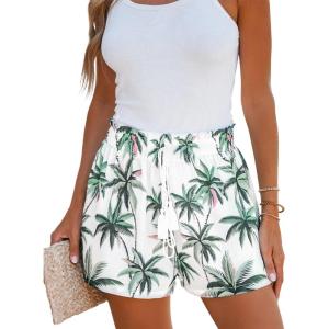 CUPSHE Womens Summer Beach Shorts High Waist Drawstring Wide Leg Printed Casual Shorts with Pockets(Palm Tree Print)