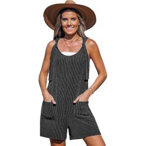 CUPSHE Women’s Summer Sleeveless Rompers Overalls Adjustable Spaghetti Wide Leg Jumpsuit with Pockets(Black)