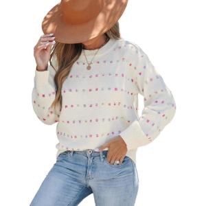 CUPSHE Womens Sweaters Rainbow Dots Long Sleeve Sweater Crewneck Lightweight Knit Pullover Sweater Tops(Apricot)