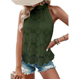 CUPSHE Women’s Tank Tops Hollow Out Lace Boho Blouse Eyelet Embroidery Sleeveless Tops Shirts(Green)