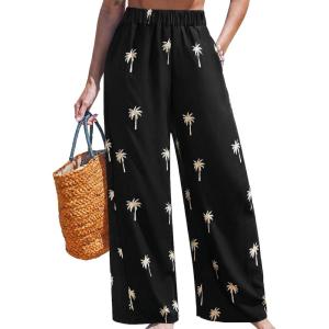 CUPSHE Women’s Wide Leg Pants, Summer Casual High Waist Vacation Palazzo Beach Pants with Pocket(Black)