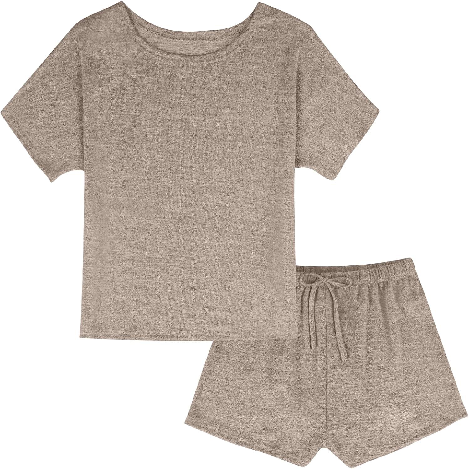 imageCUPSHE Short Sleeve Pajama Sets for Women Casual Crew Neck 2 Piece Lounge SetsKhaki