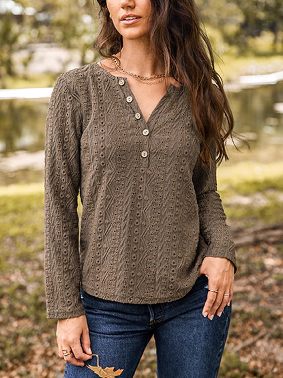 imageCUPSHE Tops for Women Crewneck Long Sleeve Shirt Ribbed Knit Puff Sleeve BlouseKhaki