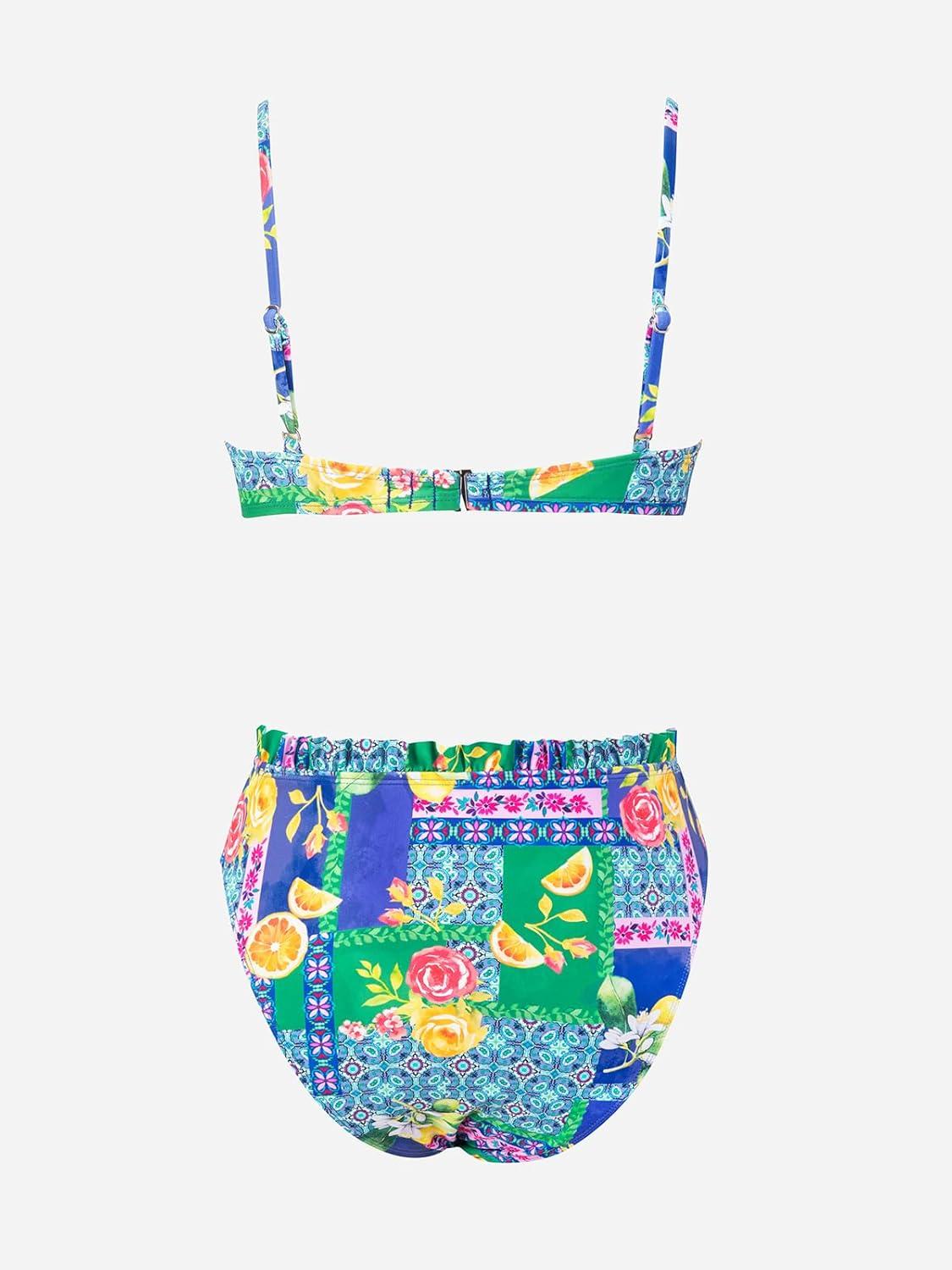 imageCUPSHE Women Swimsuit Bikini Set High Waisted Push Up Cheeky Drawstring Two Piece Bathing SuitIndigo BlueFruit