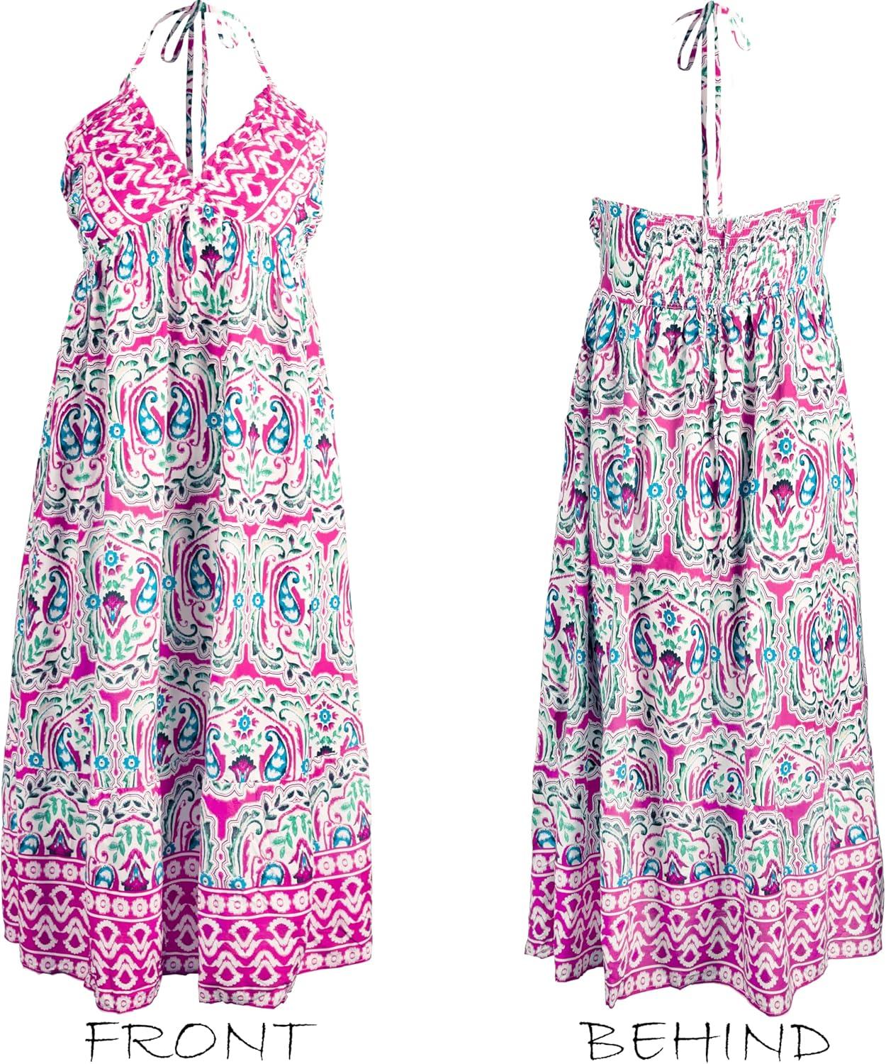 imageCUPSHE Womens Backless Beach Dress Halter Neck Ruffle Plunge V Neck Sleeveless Maxi Sundress Summer DressesPink Boho