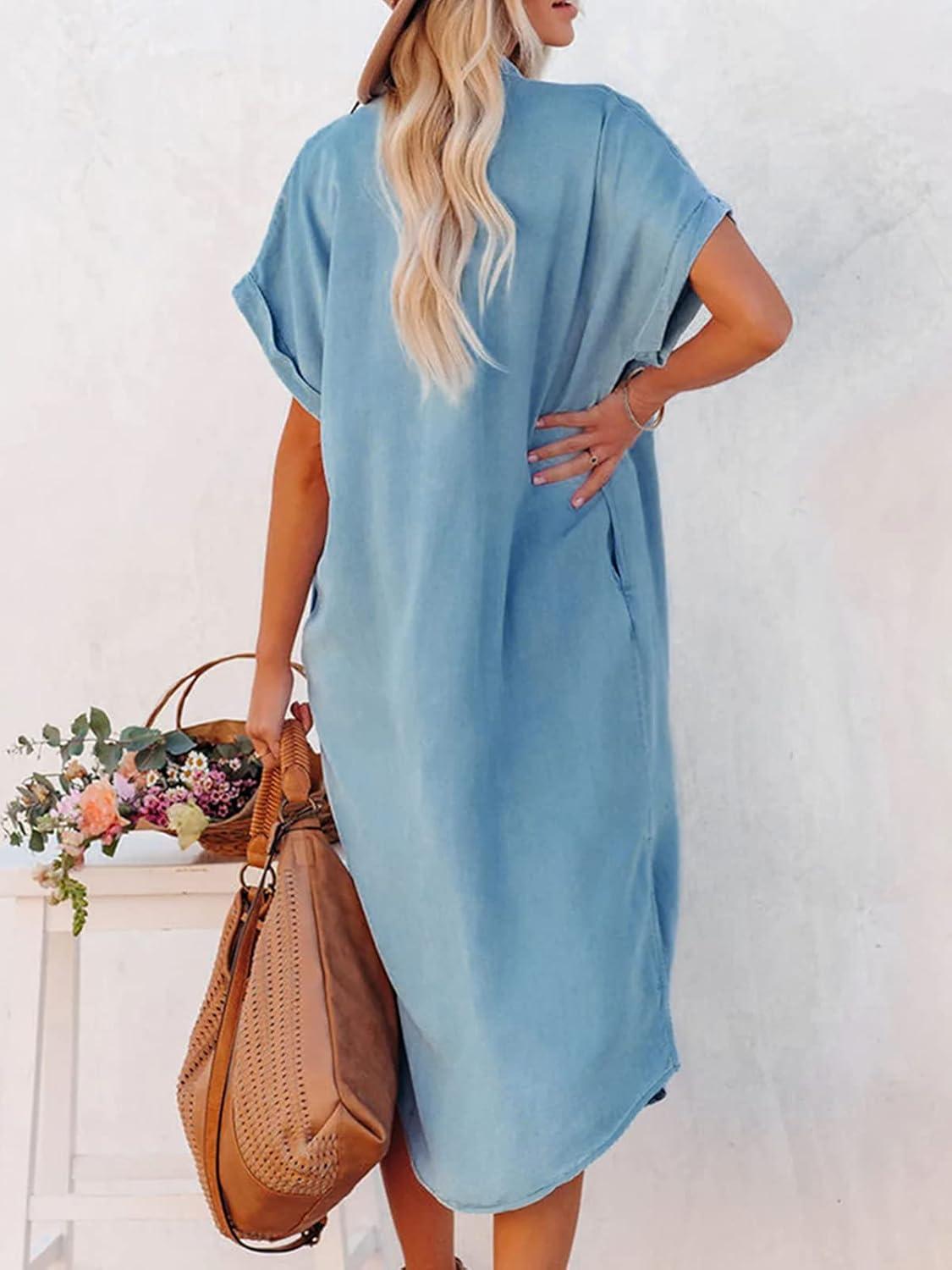 imageCUPSHE Womens Beige amp Red Solid Color Bell Sleeve VNeck Short Sleeve Button Down ALine Midi Dress with Slit Hem amp Fitted Waist XS to XL