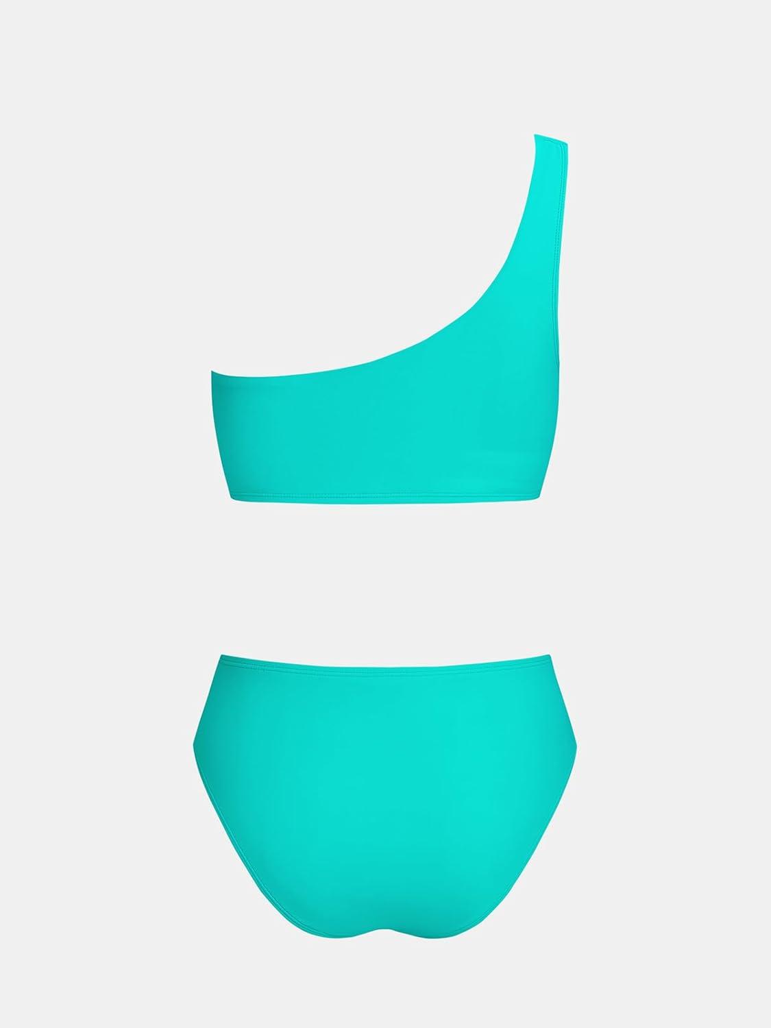 imageCUPSHE Womens Bikini Sets Two Piece Swimsuit High Waisted One Shoulder Asymmetrical Neck Self Tie Bathing SuitTurquoise Blue