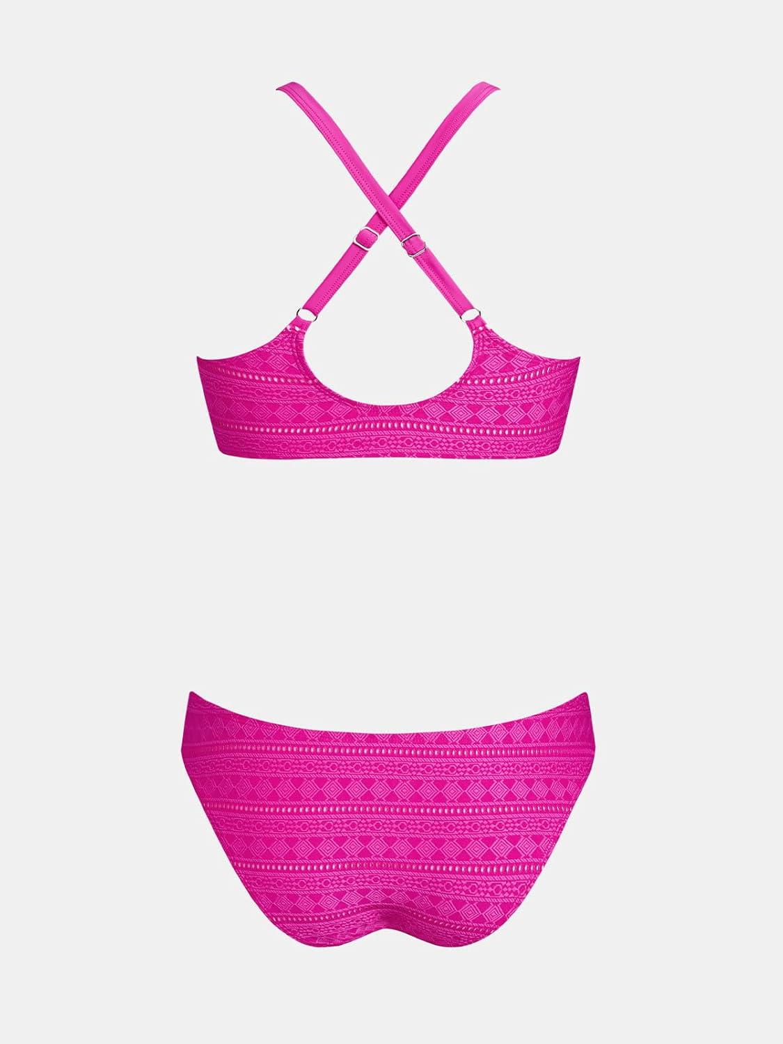 imageCUPSHE Womens Bikini Sets V Neck Two Piece Bathing Suits Textured Bunny Tie Adjustable StrapsHot Pink