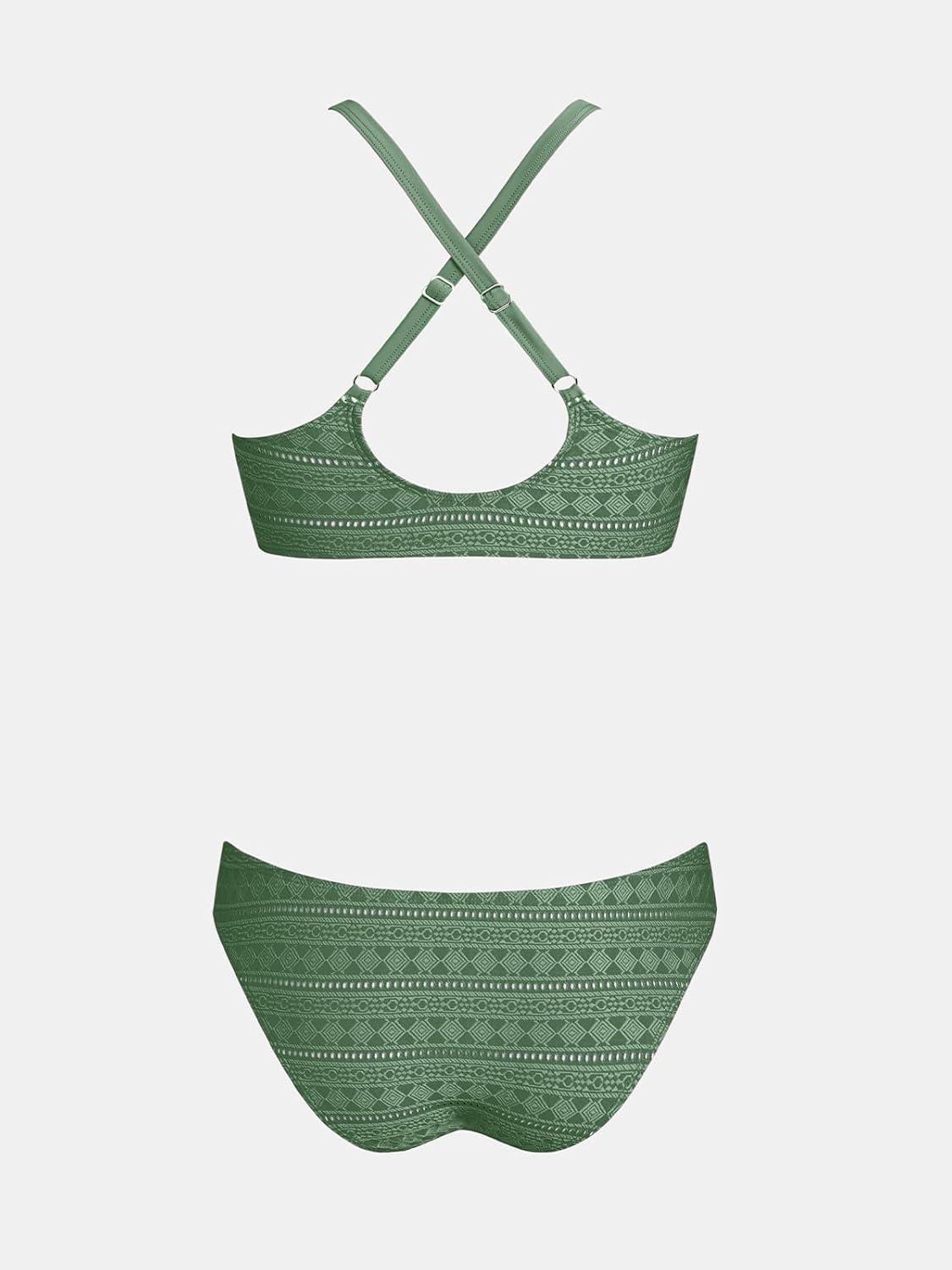 imageCUPSHE Womens Bikini Sets V Neck Two Piece Bathing Suits Textured Bunny Tie Adjustable StrapsPale Green