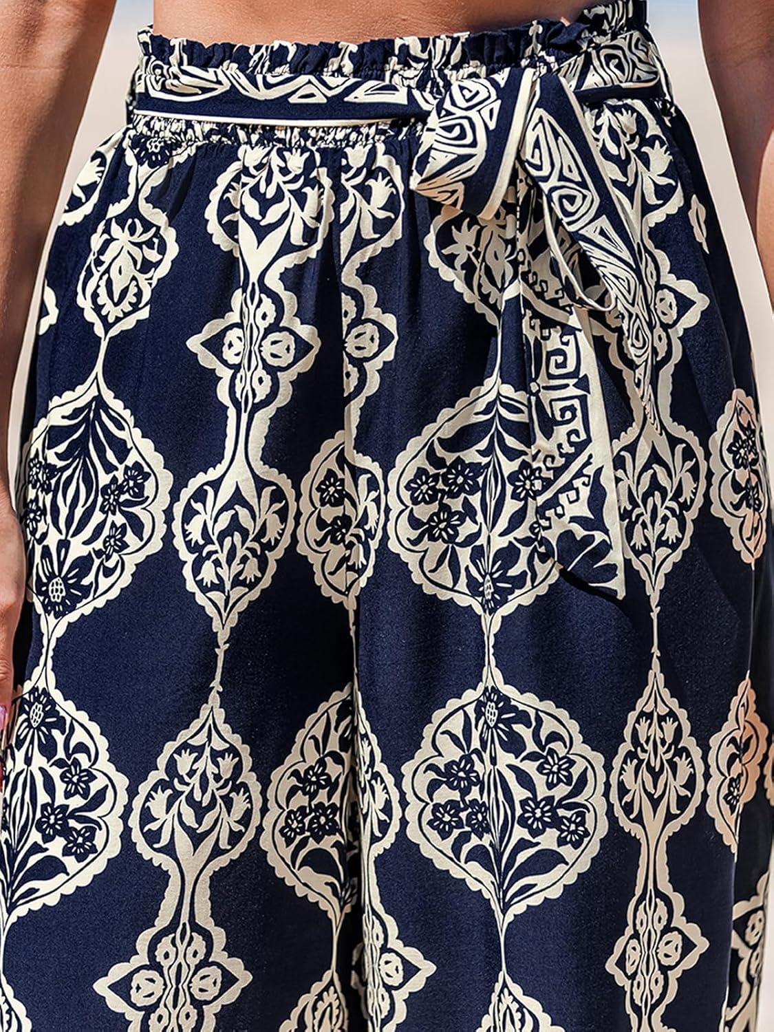 imageCUPSHE Womens Cover up Boho Floral Print Sarong Pants High Waist Wrap CoverUp PantBlackwhite