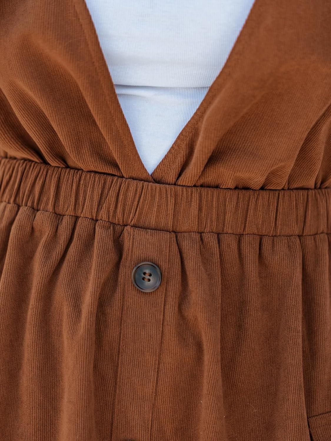 imageCUPSHE Womens Deep V Neck Fall Mini Dress A Line Sleeveless Overall Dress Elastic Waist Side Pockets Casual JumperBurnt Orange