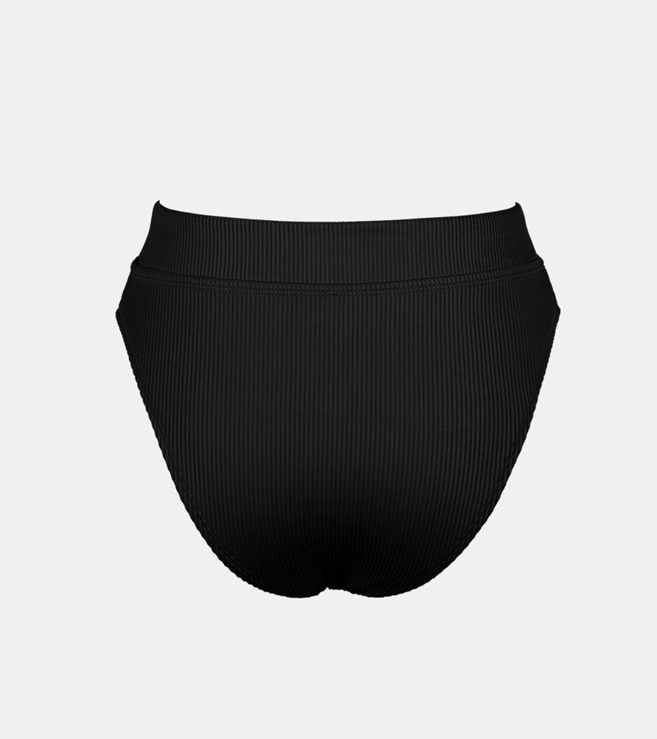 imageCUPSHE Womens High Waisted Bikini Bottom Swimsuit Sexy High Cut Cheeky Ribbed Swim Bottom OnlyBlack
