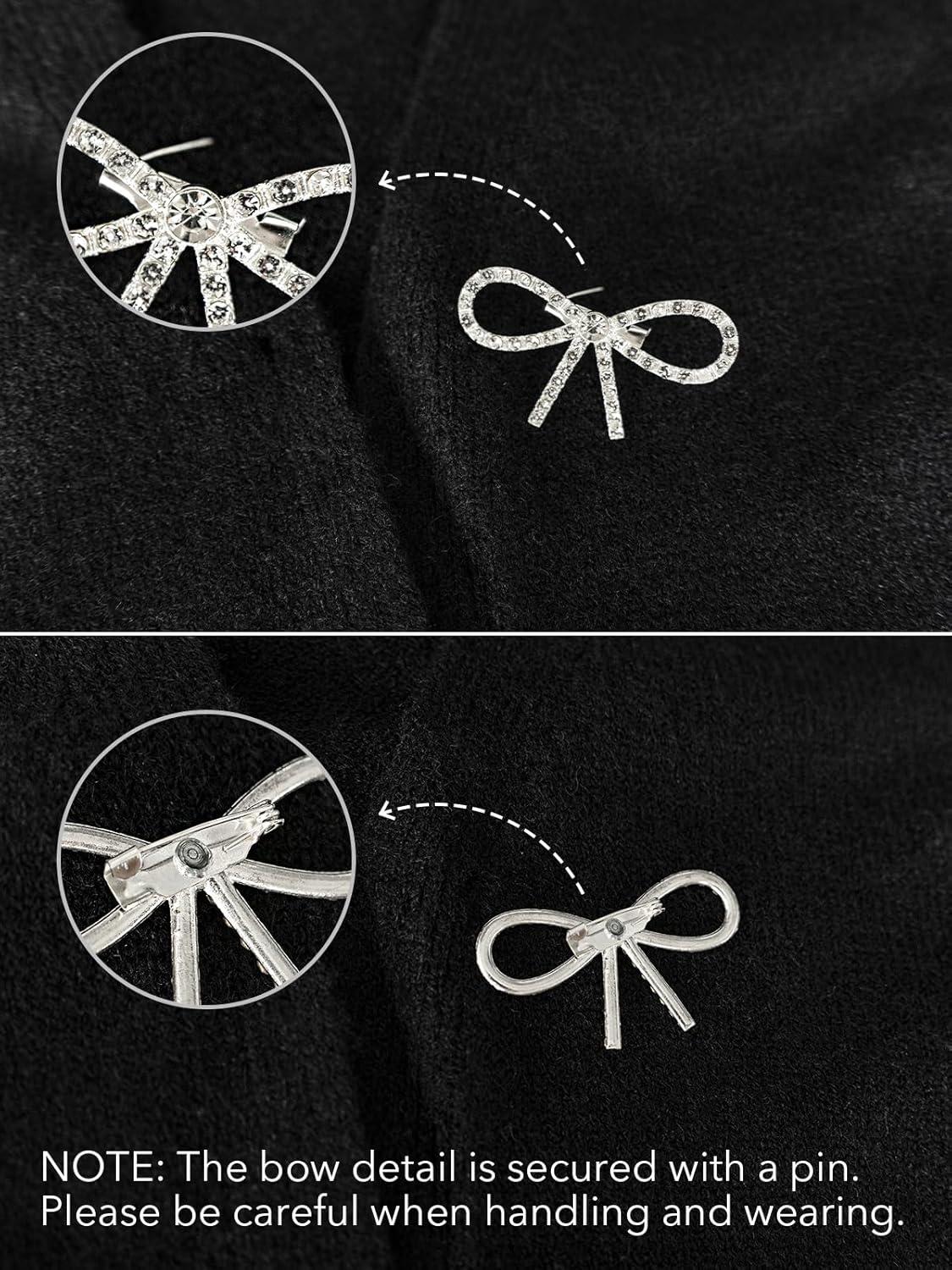 imageCUPSHE Womens Long Sleeve Bow Knit Cardigan V Neck Lightweight Open Front Sweater Fall Winter Casual Sweater TopBlack