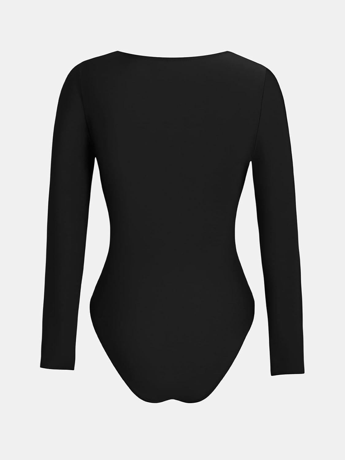 imageCUPSHE Womens One Piece Swimsuit Rash Guard Long Sleeve Cutout UPF 50 UV Deep V Neck ORingBlackLeopard