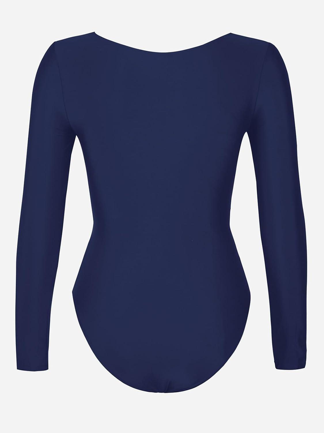 imageCUPSHE Womens One Piece Swimsuit Rash Guard Long Sleeve Cutout UPF 50 UV Deep V Neck ORingDark Navy Blue
