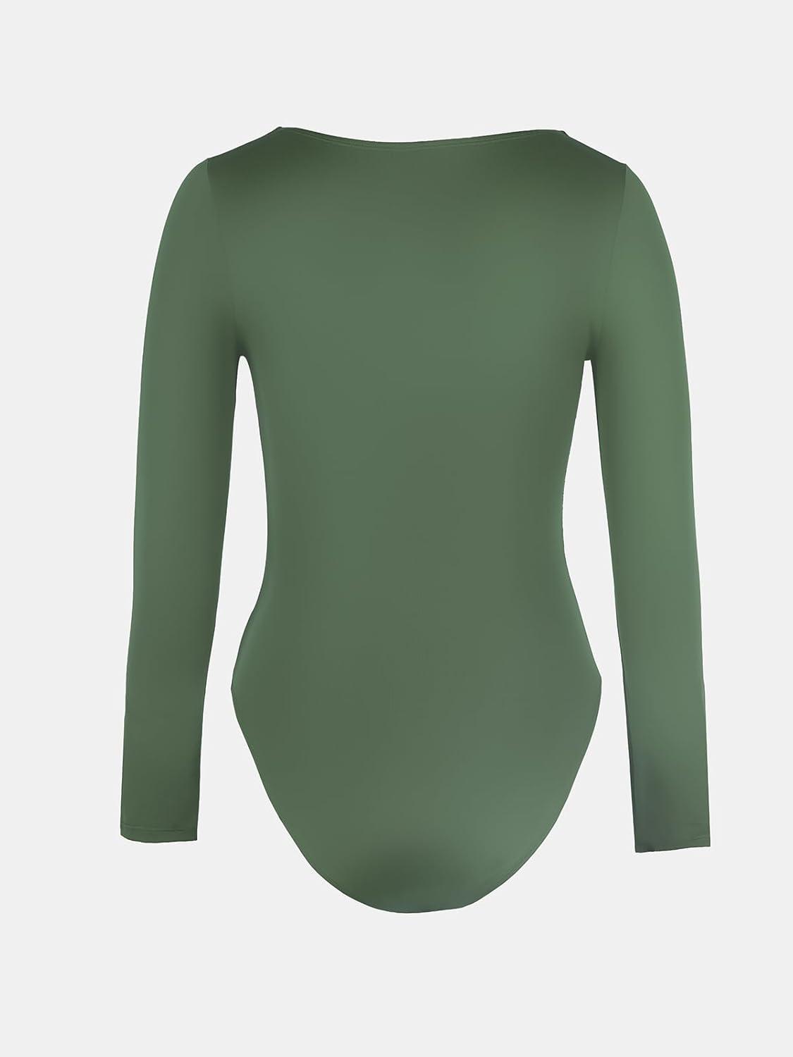 imageCUPSHE Womens One Piece Swimsuit Rash Guard Long Sleeve Cutout UPF 50 UV Deep V Neck ORingGreenBlack