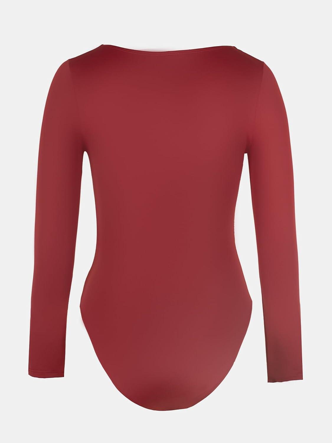 imageCUPSHE Womens One Piece Swimsuit Rash Guard Long Sleeve Cutout UPF 50 UV Deep V Neck ORingRed