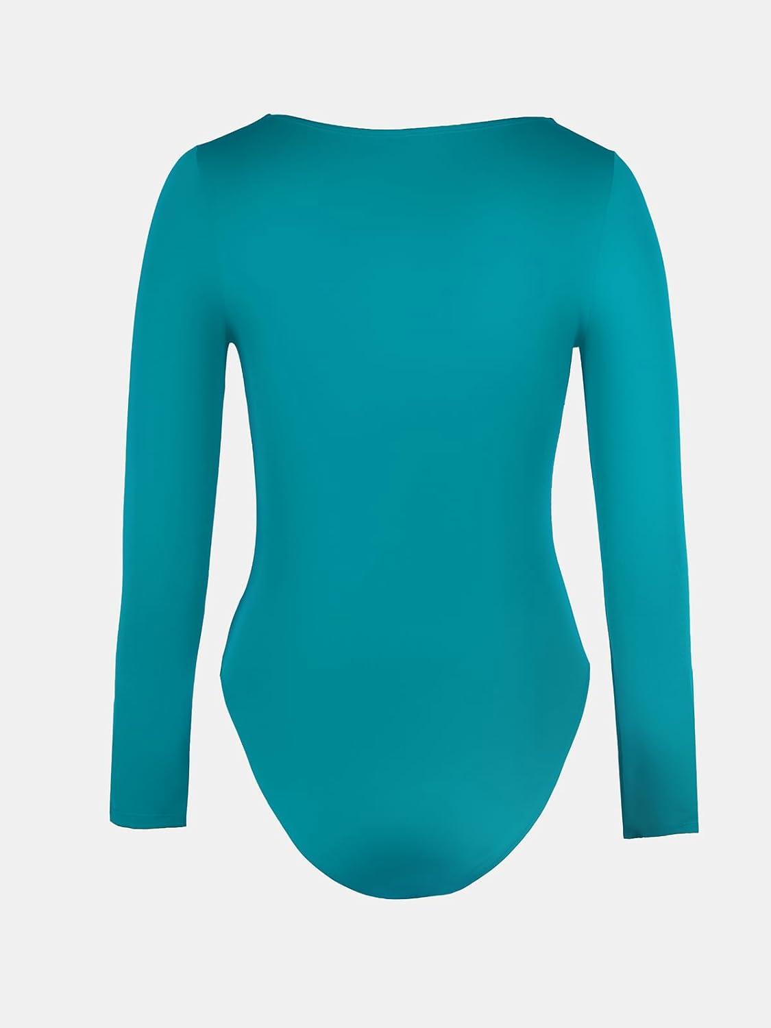 imageCUPSHE Womens One Piece Swimsuit Rash Guard Long Sleeve Cutout UPF 50 UV Deep V Neck ORingTeal Blue