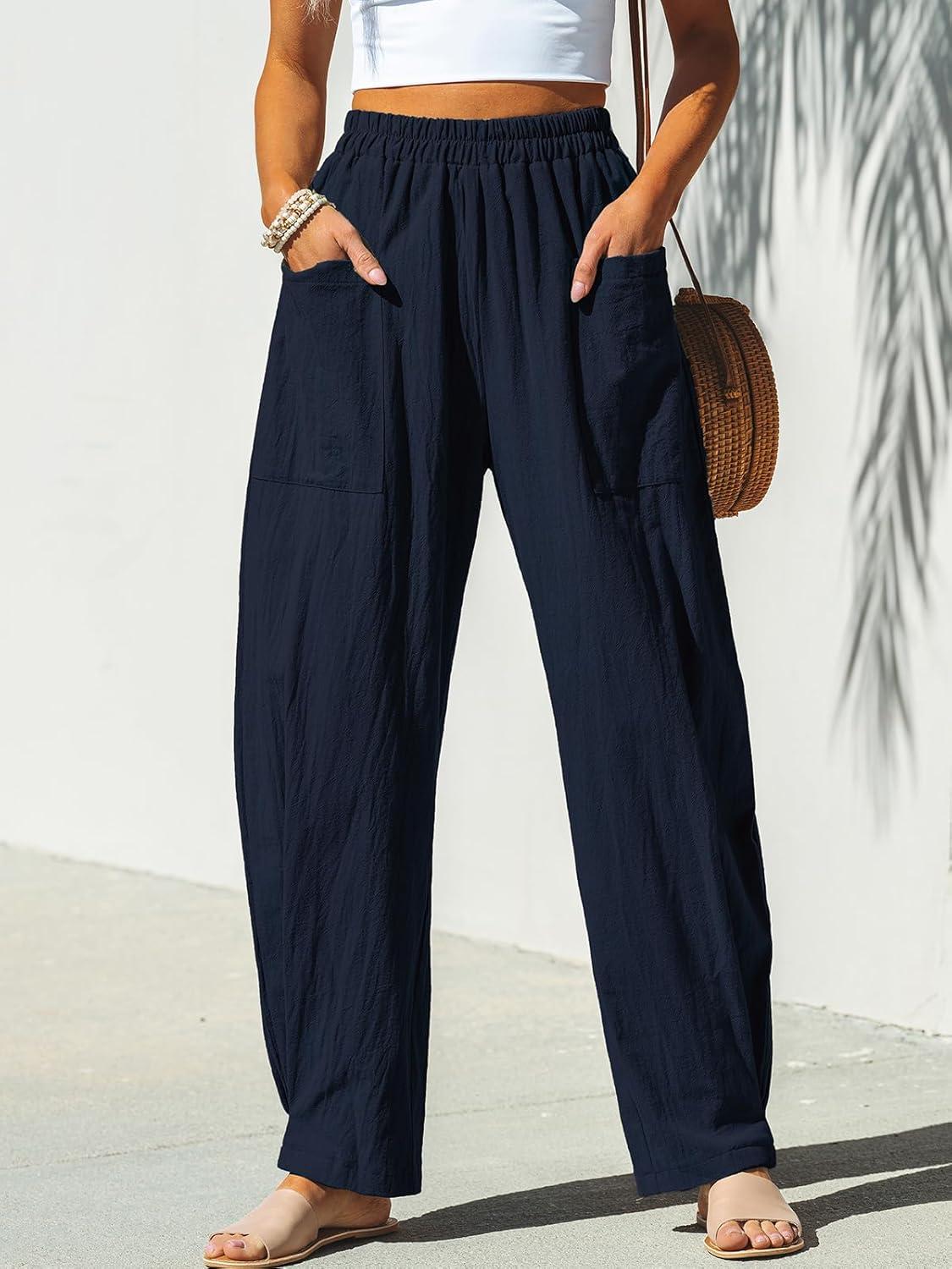 imageCUPSHE Womens Pants Patch Pocket Tapered Leg Elastic Waist Long Pant Casual Beach Vacation RunningDark Blue