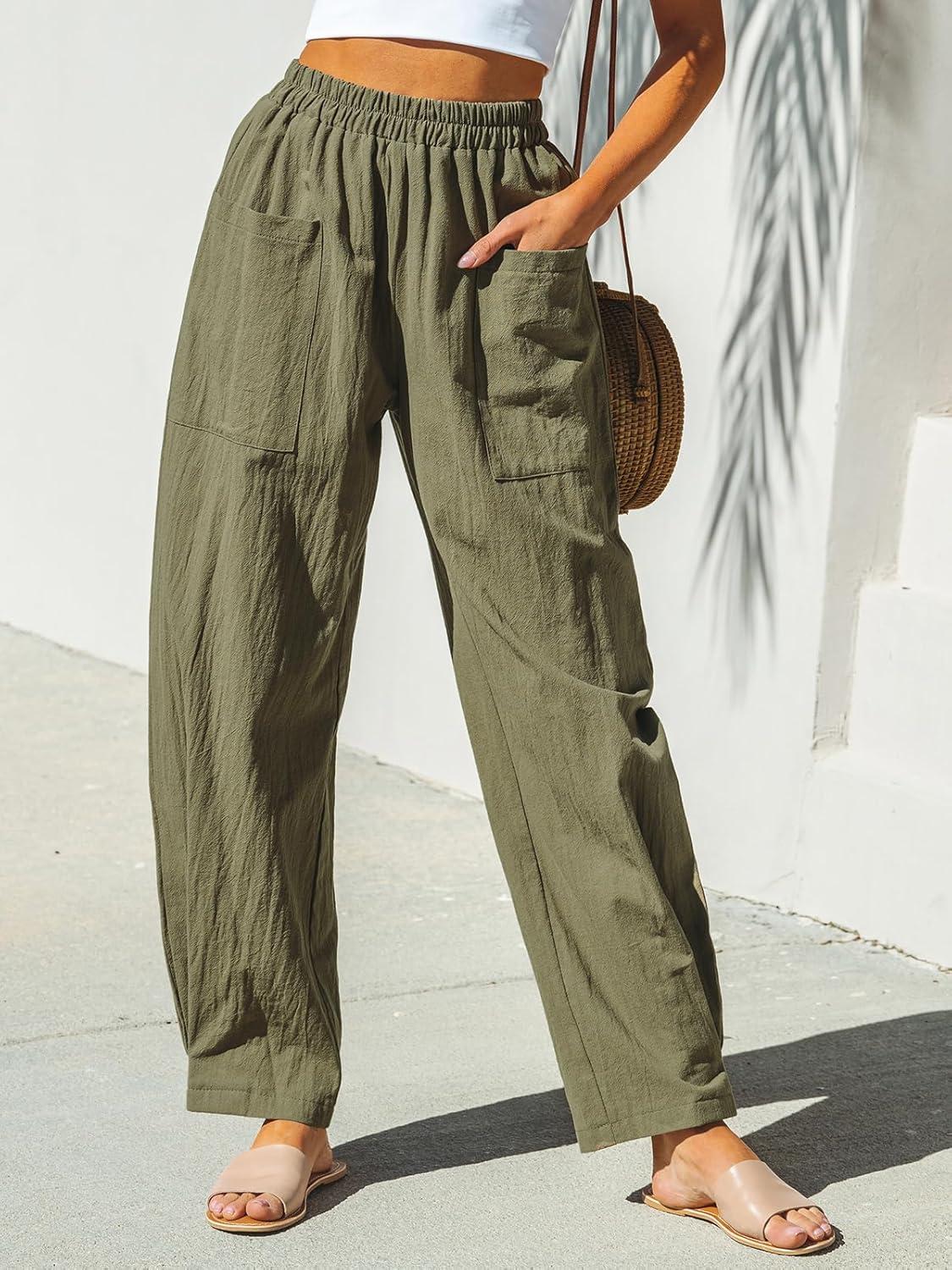 imageCUPSHE Womens Pants Patch Pocket Tapered Leg Elastic Waist Long Pant Casual Beach Vacation RunningGreen