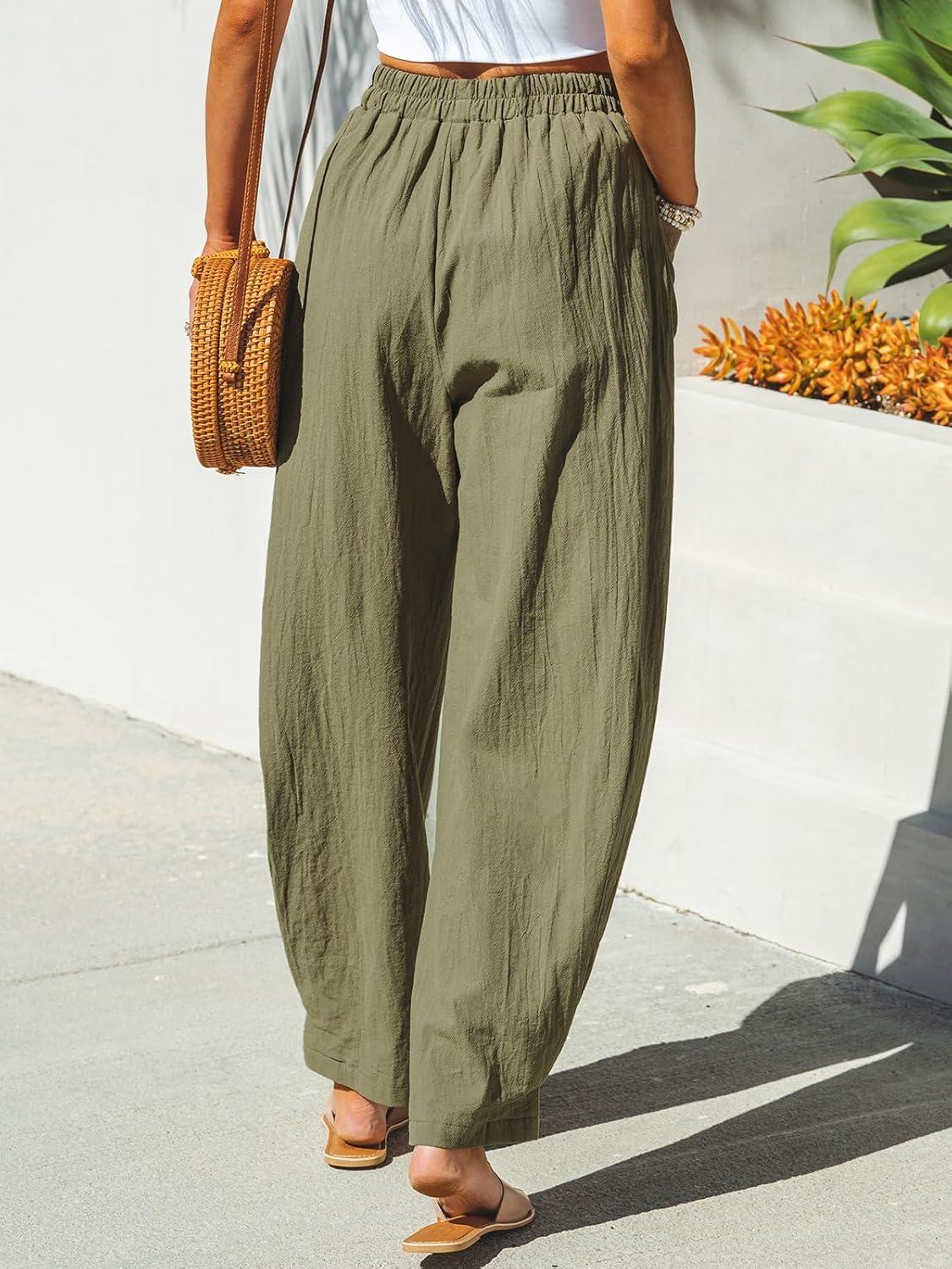 imageCUPSHE Womens Pants Patch Pocket Tapered Leg Elastic Waist Long Pant Casual Beach Vacation RunningGreen